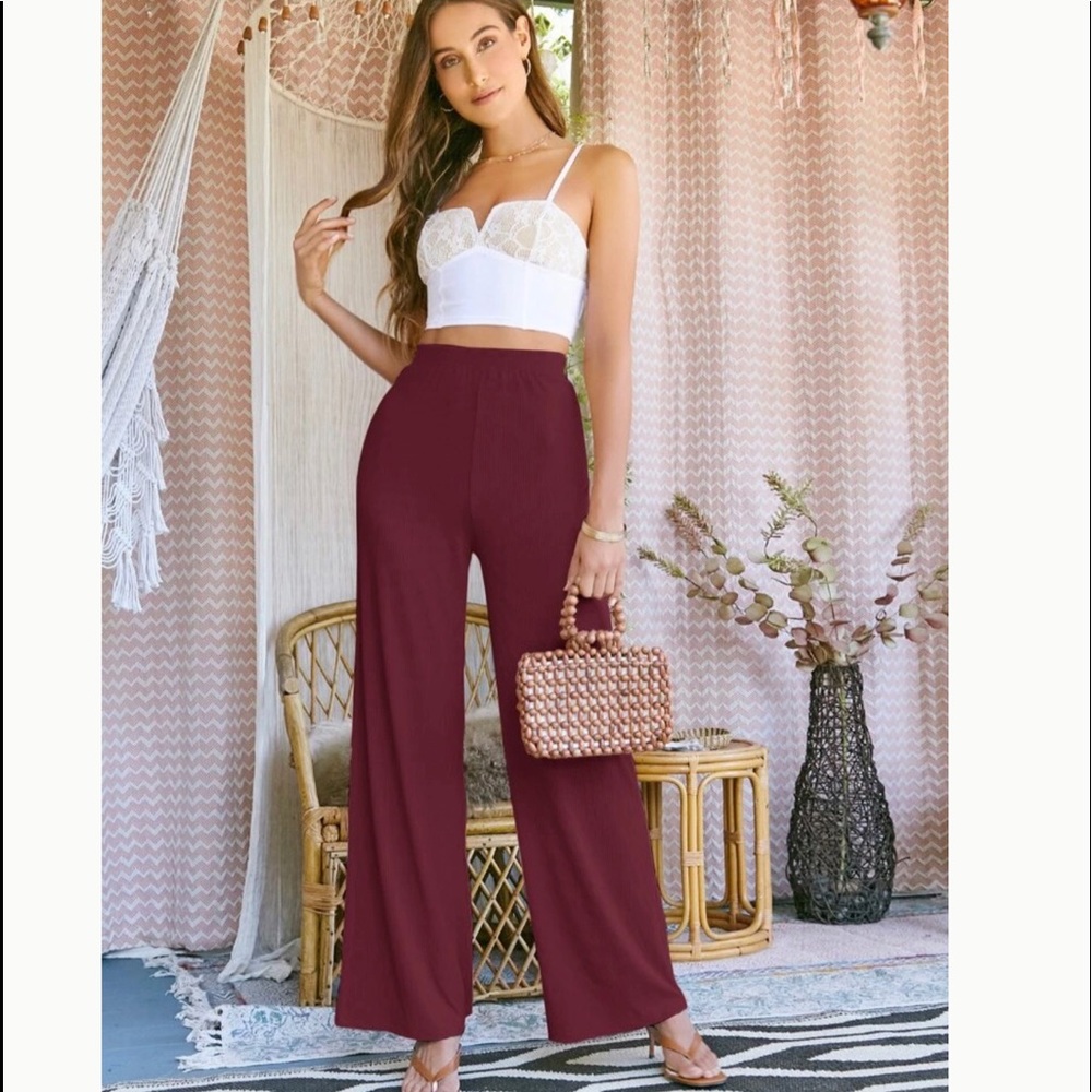 Woman’s Ribbed Knit Wide Leg Palazzo Pants